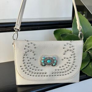 American Bling Leather Studs Crossbody Shoulder clutch Purse Western Turquoise